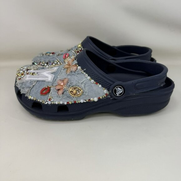 Crocs Classic Custom Made Clogs Mules Shoes Blue Women’s Size 8 - Picture 2 of 7